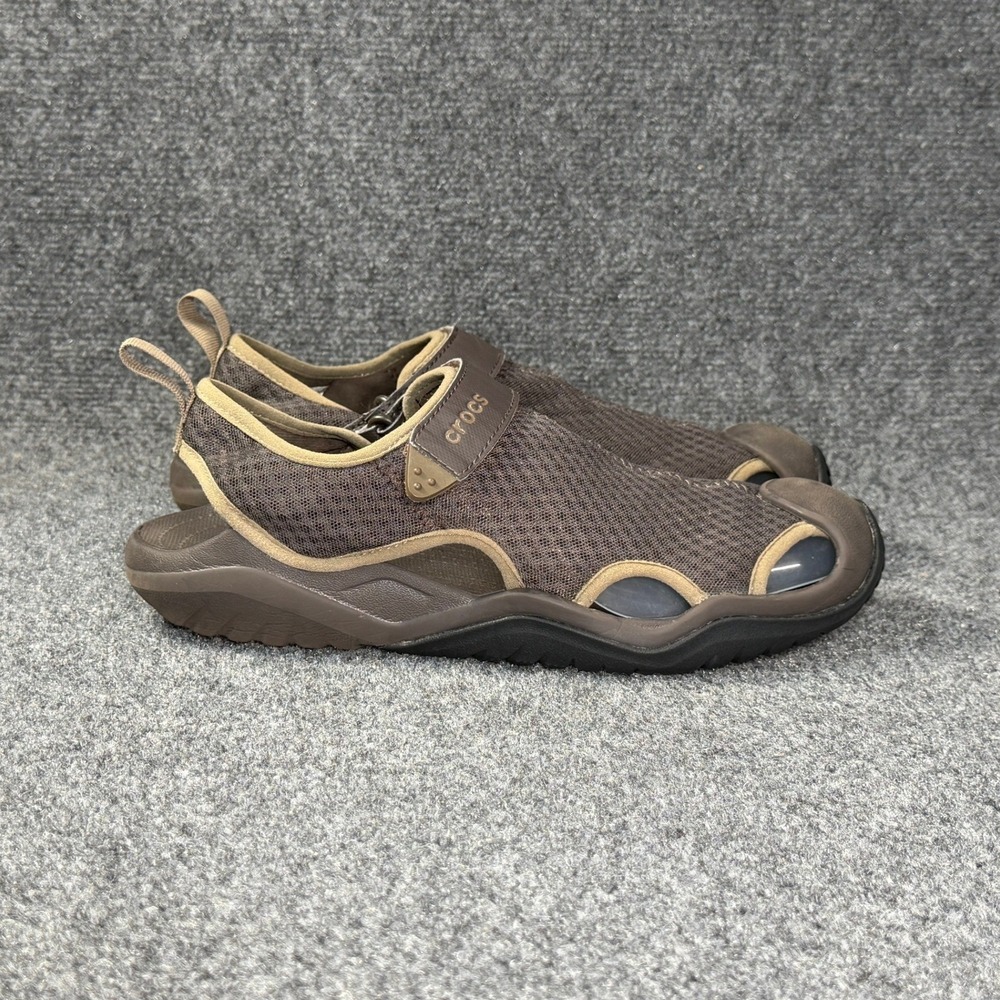 Crocs Swiftwater Mesh Deck Sandals Mens 10 Brown Outdoor Summer Beach Water Shoe